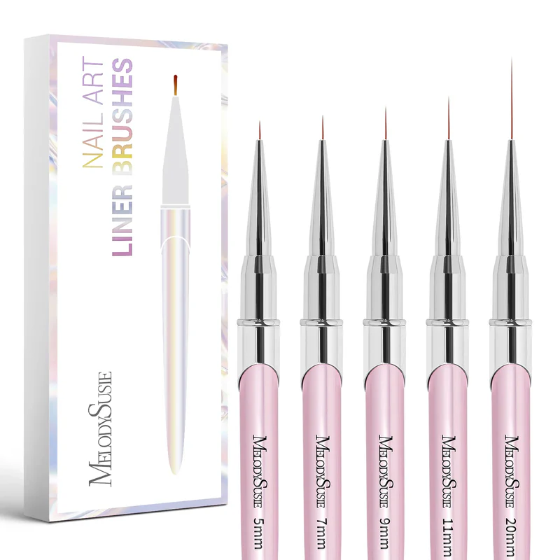 Set of 6 thin liner nail art brushes for detailed gel designs