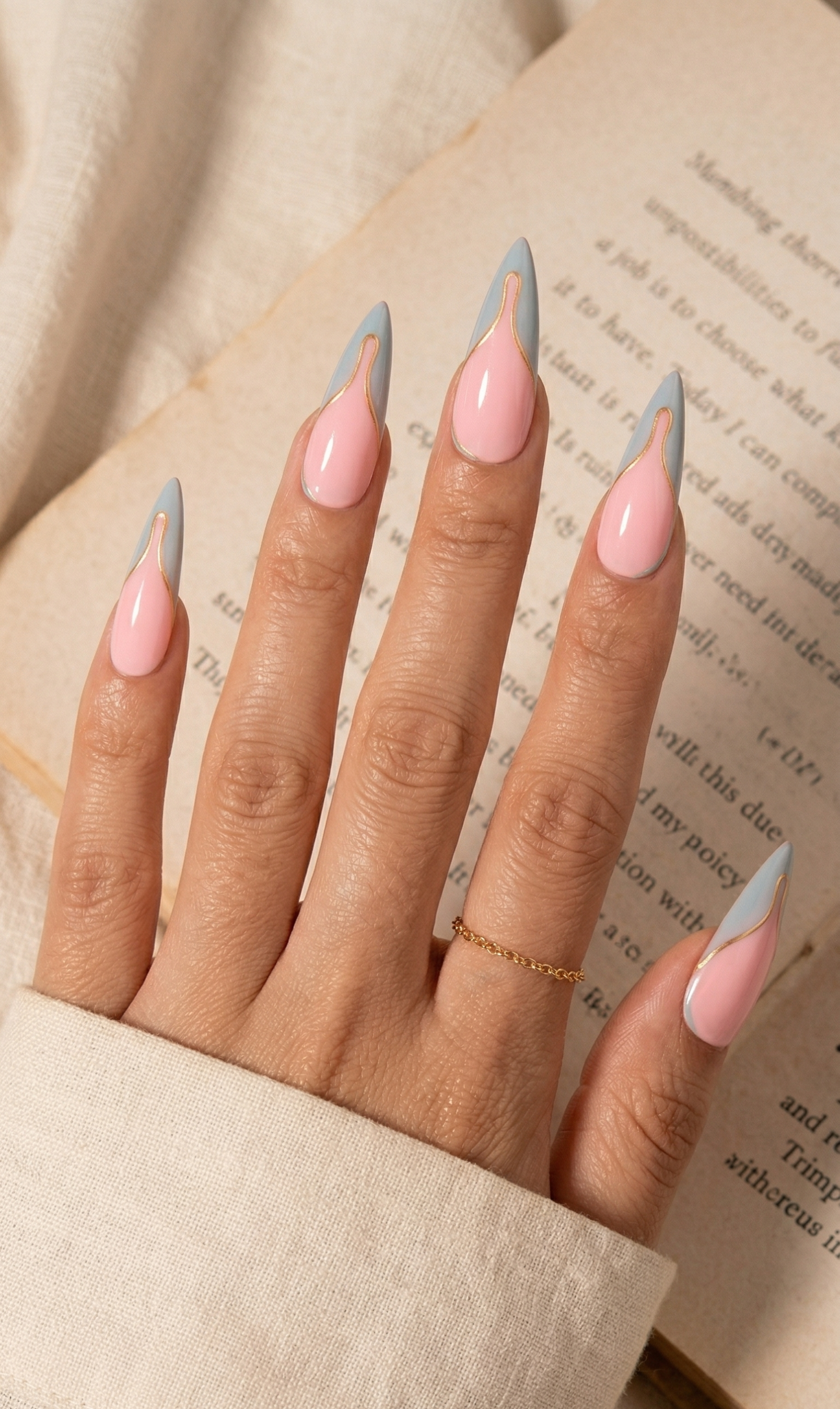 Aesthetic Pink and Blue Almond Nails