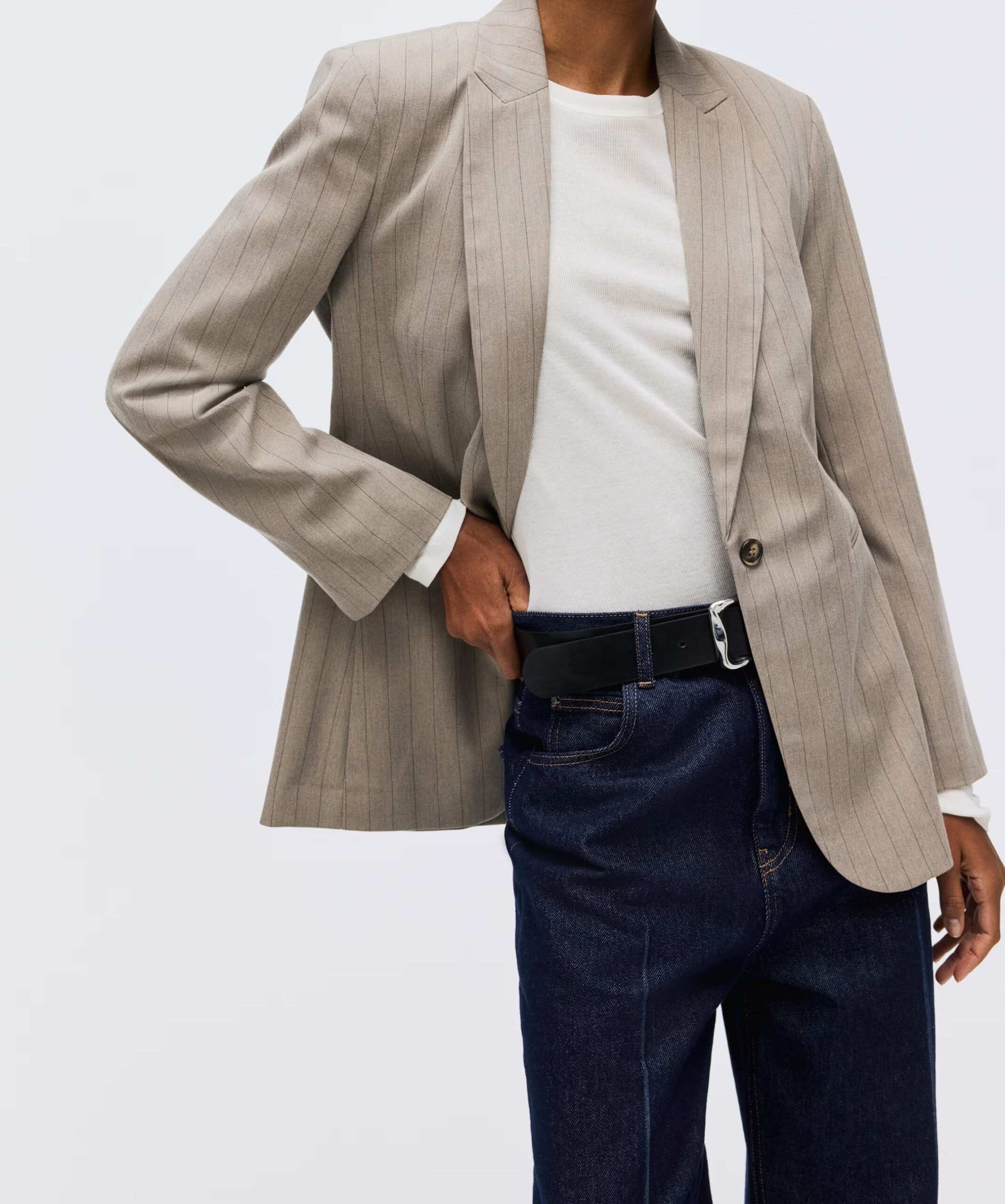 Beige Pinstripe Blazer