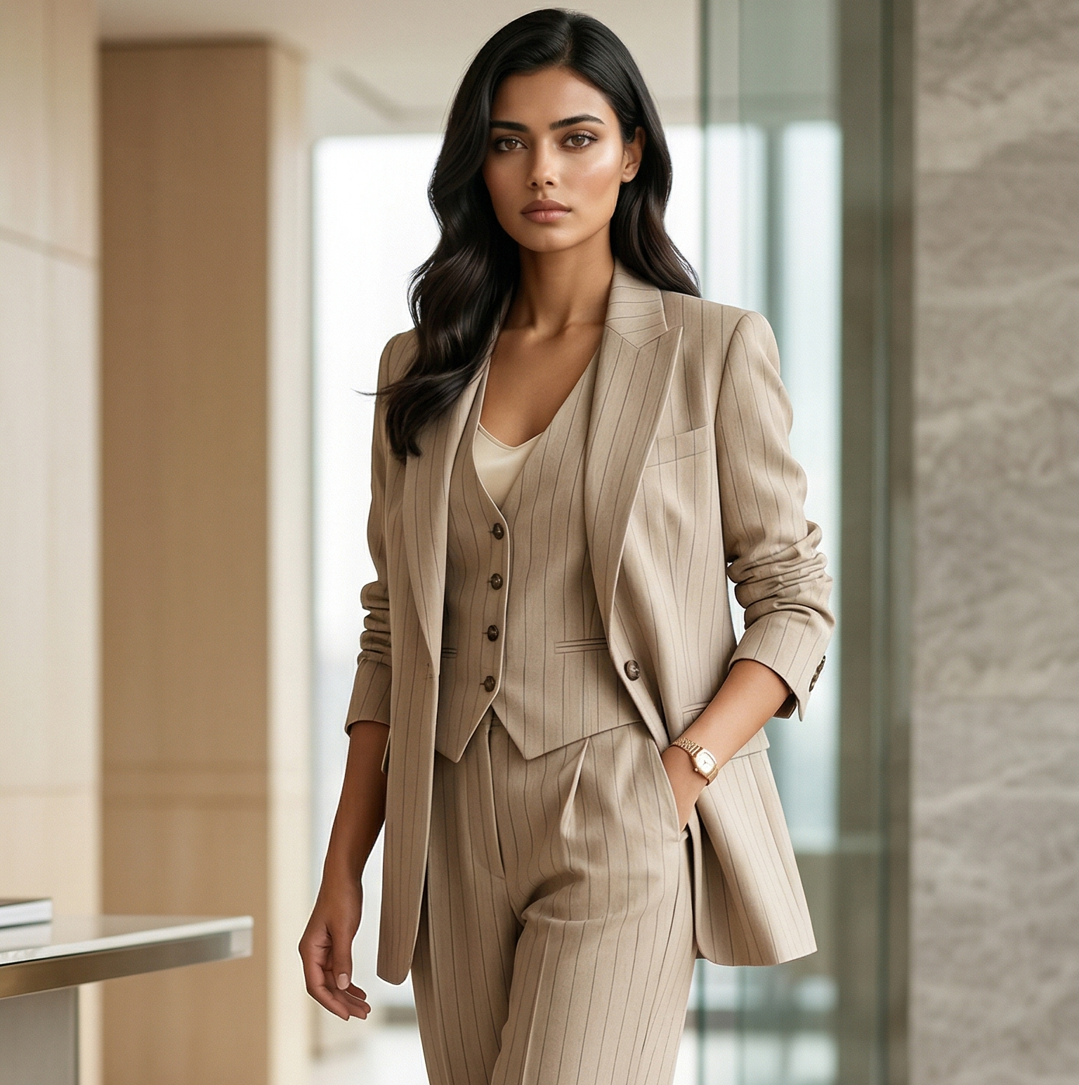 Woman in smart casual office outfit