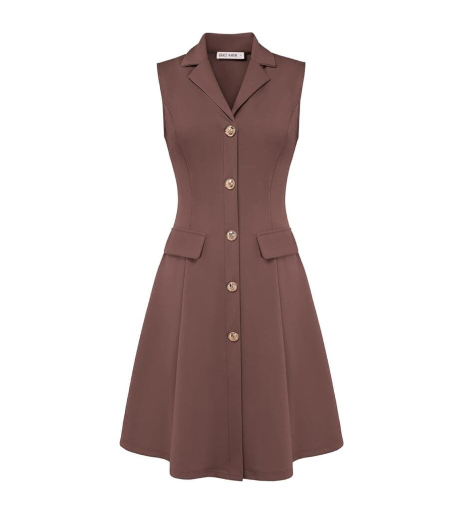 Brown button-front blazer dress 